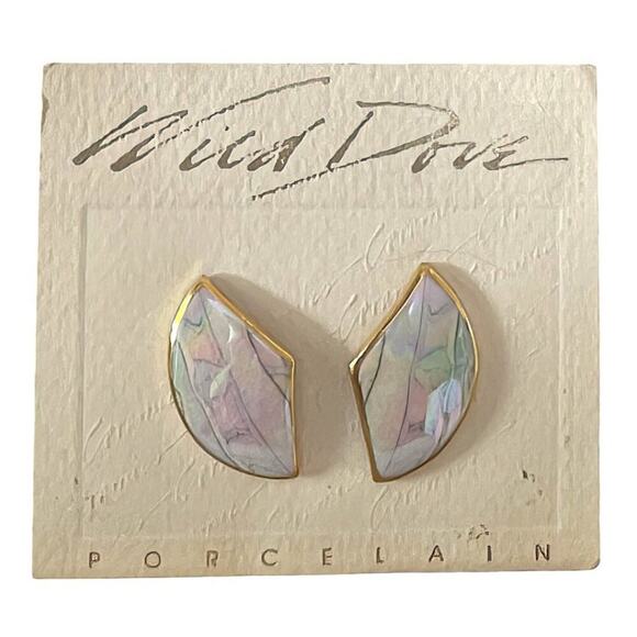 Wild Dove Pastel Pink & Blue Porcelain Gilt Gold Iridescent Pierced Earrings - Picture 3 of 3
